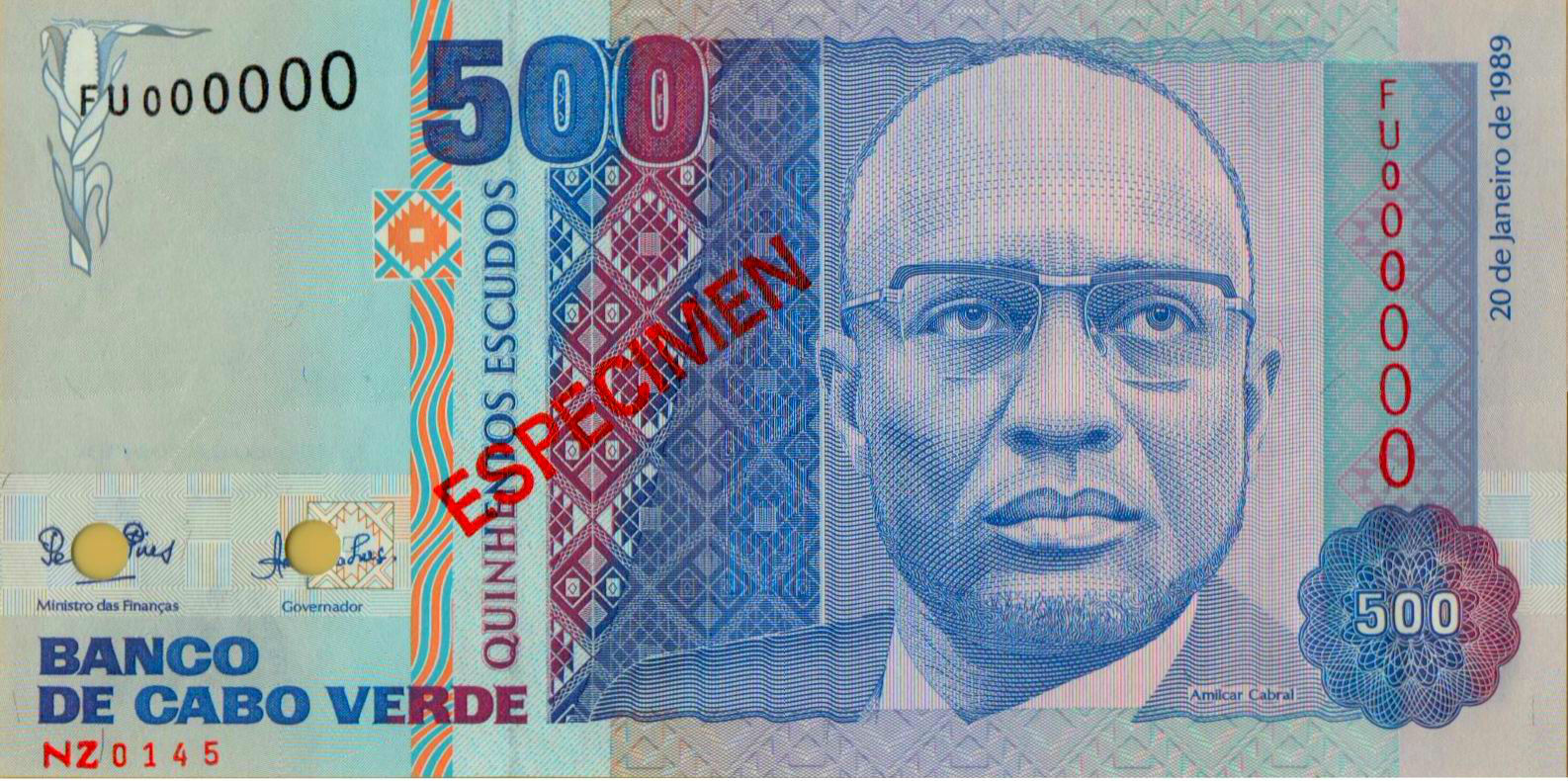 Caper Verde 500 1989 UNC P-59/s [Specimen]